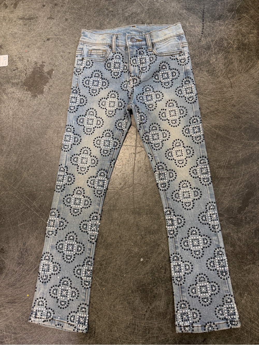 Kids gorgeous couture vibes Light Blue Jeweled Pattern Stretch Jeans
